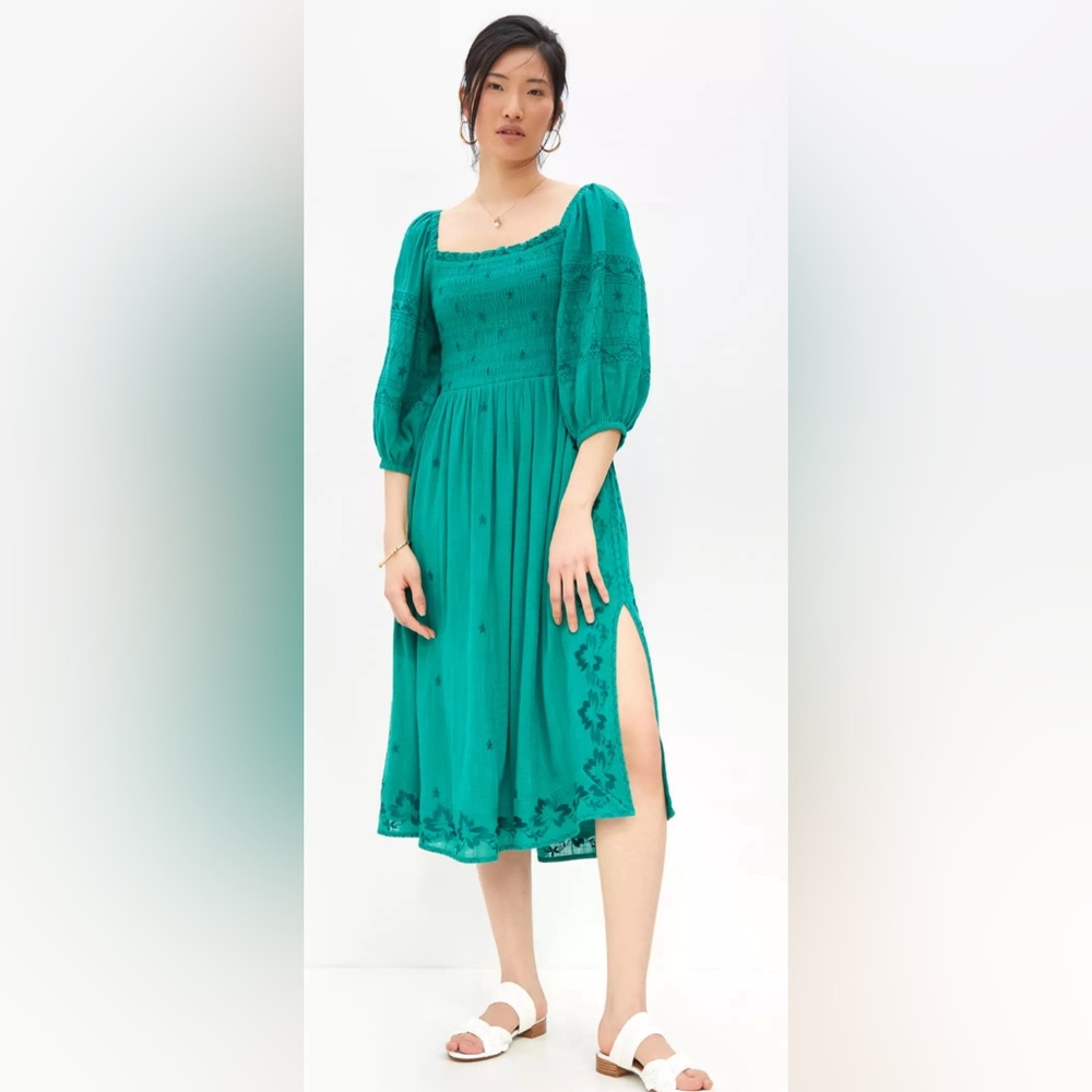 Anthropologie Teal Lace Midi Dress